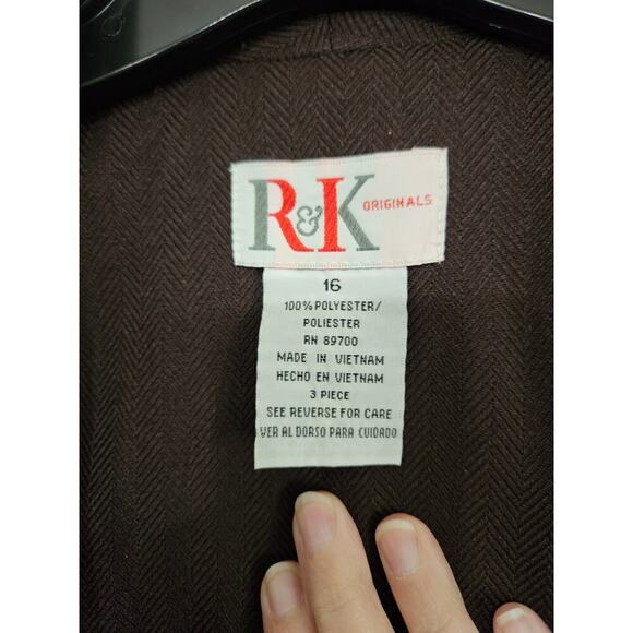 Vintage 90s R & K Originals Blazer Womens Brown Open Front Short Sleeve Size 16 - Picture 5 of 5